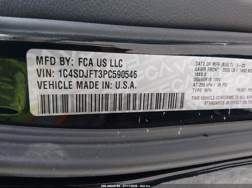 2023 Dodge Durango Pursuit Awd VIN: 1C4SDJFT3PC590546 Lot: 45645766