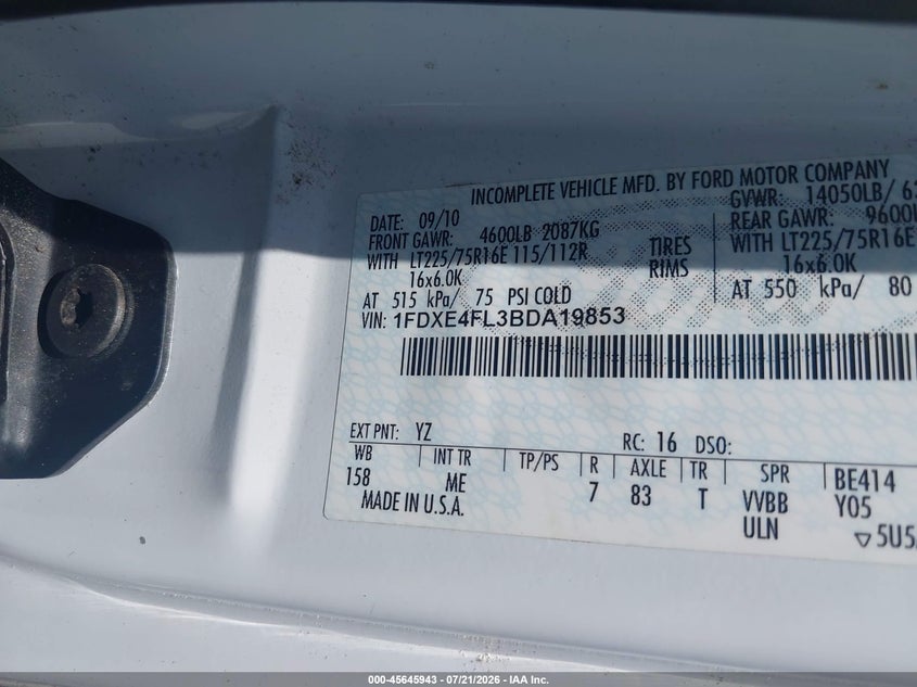 2011 FORD ECONOLINE COMMERCIAL CUTAWAY N/A N/A