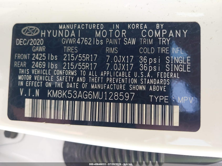 2021 Hyundai Kona Electric Ultimate VIN: KM8K53AG6MU128597 Lot: 45646033