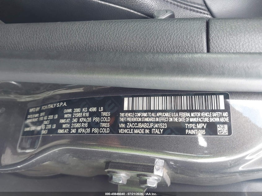 2018 Jeep Renegade Sport 4X4 VIN: ZACCJBAB2JPJ41523 Lot: 45646040