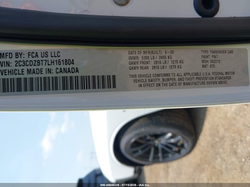 2020 Dodge Challenger R/T VIN: 2C3CDZBT7LH161804 Lot: 45646238