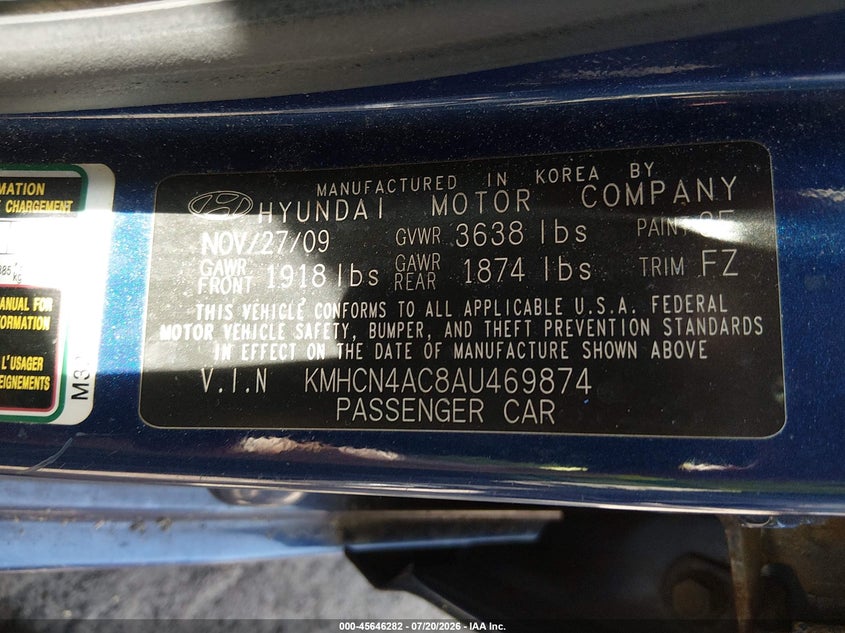 2010 Hyundai Accent Gls VIN: KMHCN4AC8AU469874 Lot: 45646282