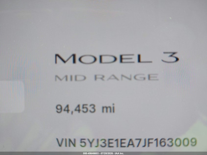 2018 Tesla Model 3 Long Range/Mid Range VIN: 5YJ3E1EA7JF163009 Lot: 45646603
