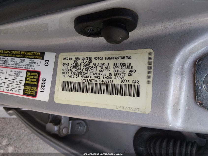 2009 Pontiac Vibe VIN: 5Y2SP67049Z468948 Lot: 45646692