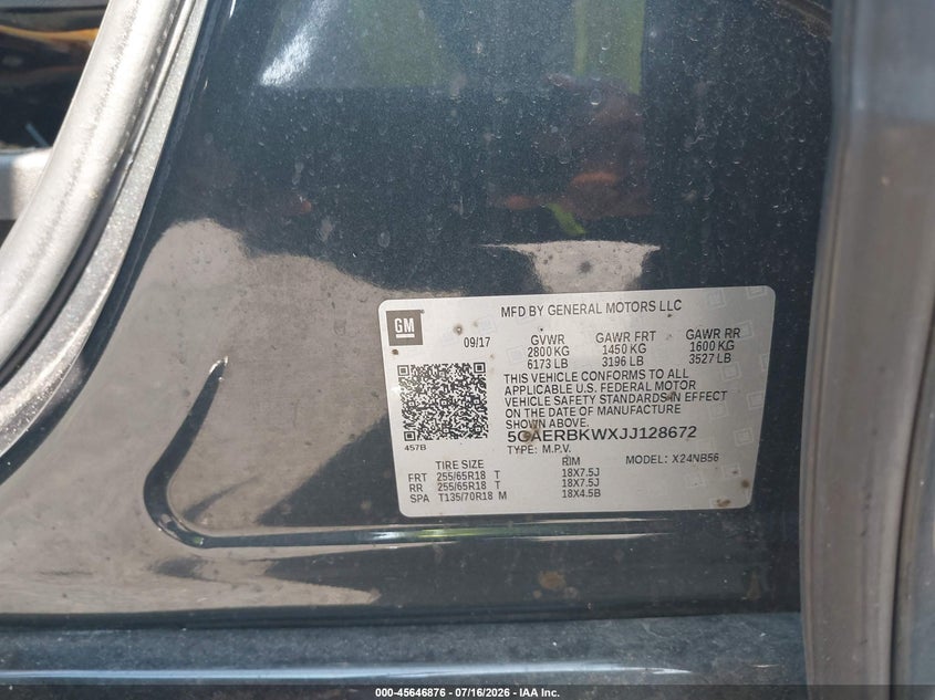 2018 Buick Enclave Essence VIN: 5GAERBKWXJJ128672 Lot: 45646876