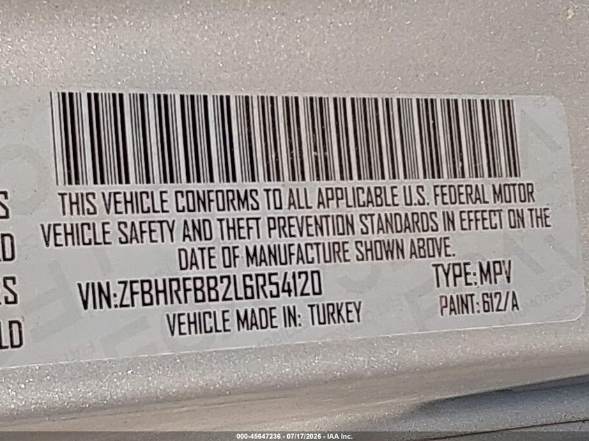 2020 Ram Promaster City Slt VIN: ZFBHRFBB2L6R54120 Lot: 45647236