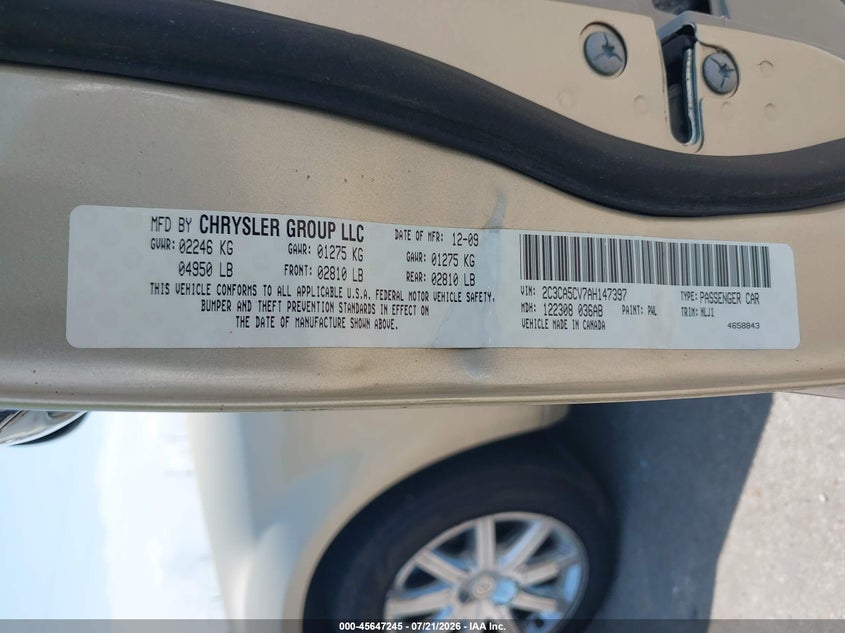 2010 Chrysler 300 Touring/Signature Series/Executive Series VIN: 2C3CA5CV7AH147397 Lot: 45647245
