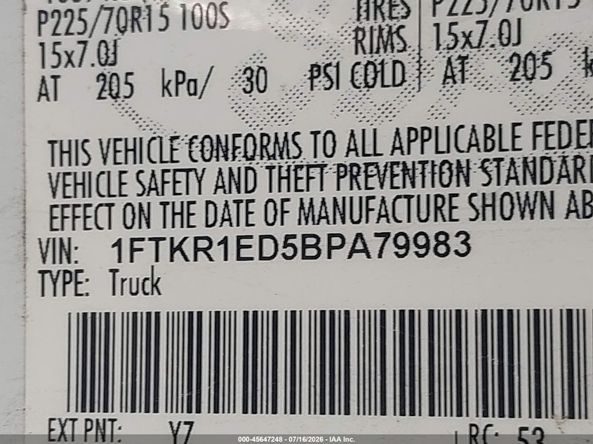 2011 Ford Ranger Super Cab VIN: 1FTKR1ED5BPA79983 Lot: 45647248