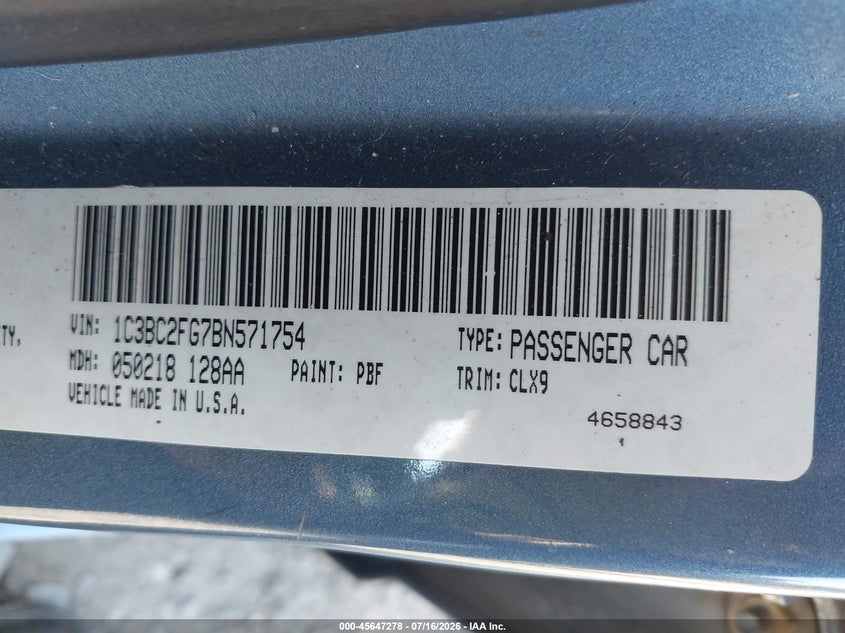 2011 Chrysler 200 Limited VIN: 1C3BC2FG7BN571754 Lot: 45647278