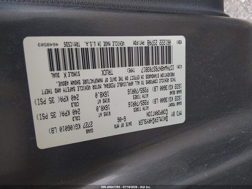2006 Dodge Dakota Slt VIN: 1D7HW48N76S703817 Lot: 45647295