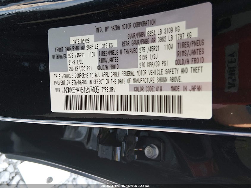2025 Mazda Cx-90 Phev Premium Plus Package VIN: JM3KKEHA7S1247405 Lot: 45647423