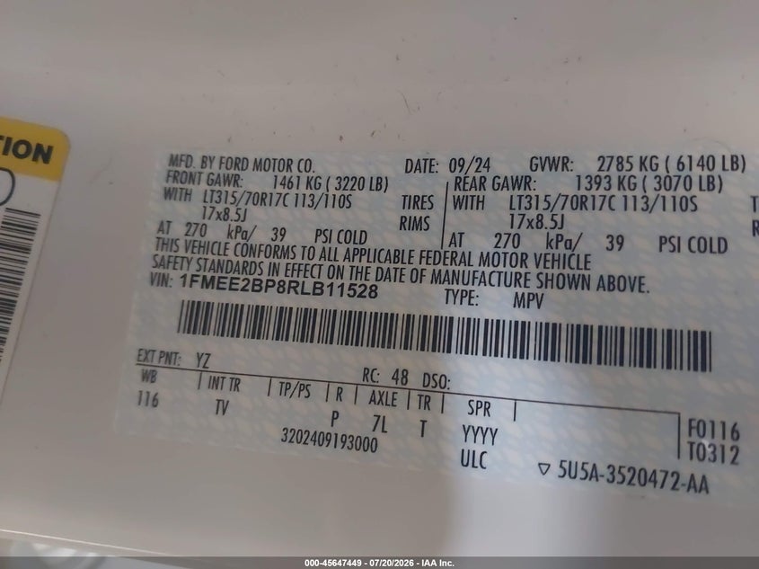 2024 Ford Bronco Wildtrak VIN: 1FMEE2BP8RLB11528 Lot: 45647449