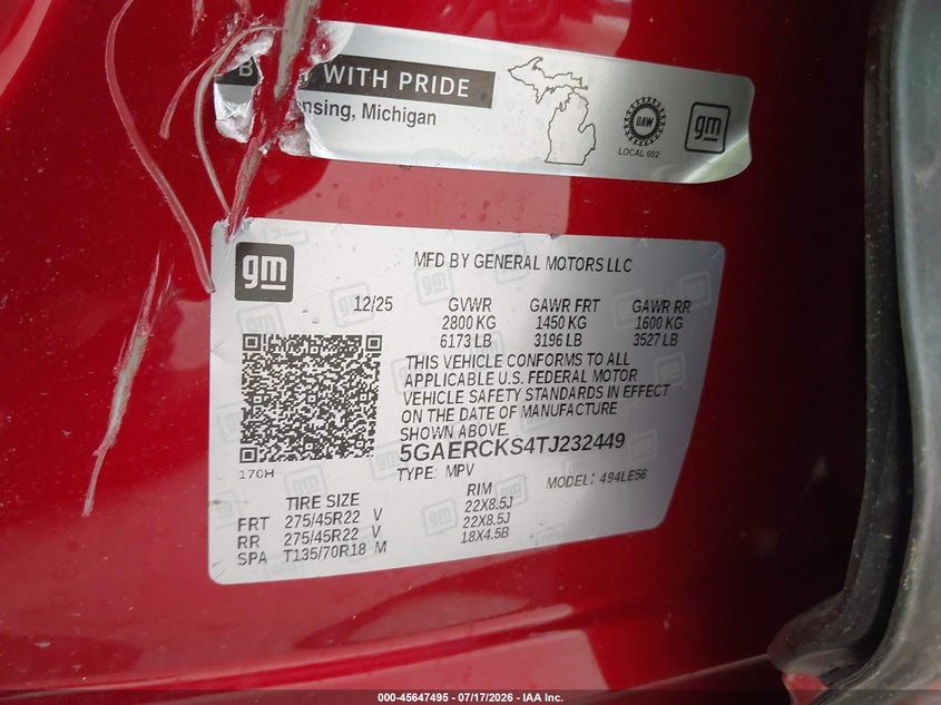 2026 Buick Enclave Avenir Fwd VIN: 5GAERCKS4TJ232449 Lot: 45647495