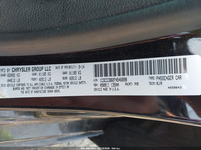 2015 Chrysler 200 S VIN: 1C3CCCBB2FN546898 Lot: 45647534