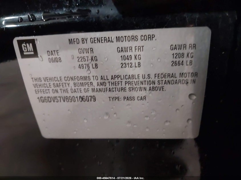 CADILLAC CTS 2009 VIN 1G6DV57V690106079