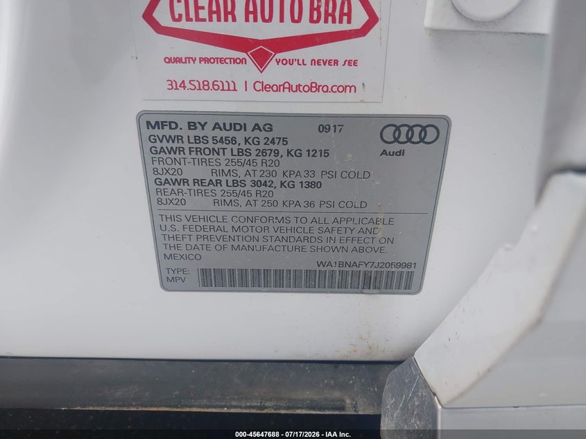 2018 Audi Q5 2.0T Premium/2.0T Tech Premium VIN: WA1BNAFY7J2059981 Lot: 45647688