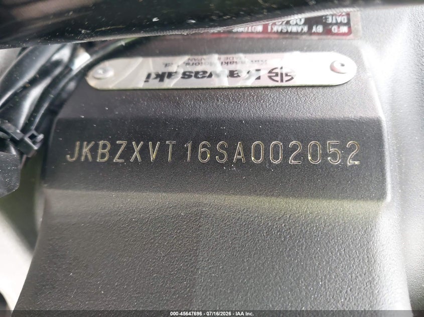 2025 Kawasaki Zx1002 T VIN: JKBZXVT16SA002052 Lot: 45647696