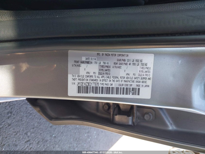 MAZDA MAZDA2 2014 VIN JM1DE1KZ3E0177976
