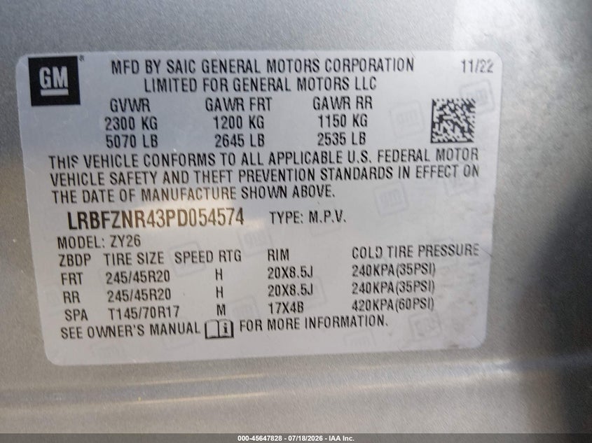 2023 Buick Envision Essence Fwd VIN: LRBFZNR43PD054574 Lot: 45647828