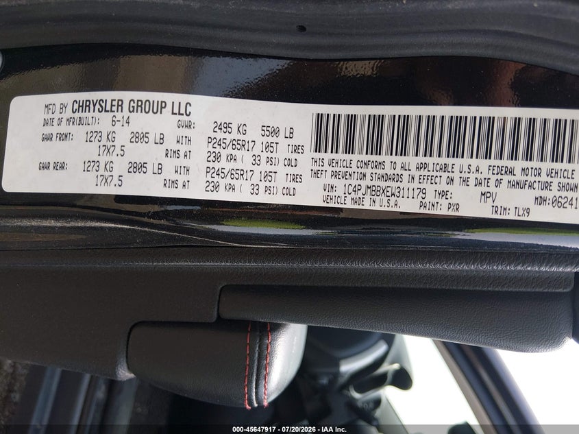 2014 Jeep Cherokee Trailhawk VIN: 1C4PJMBBXEW311179 Lot: 45647917