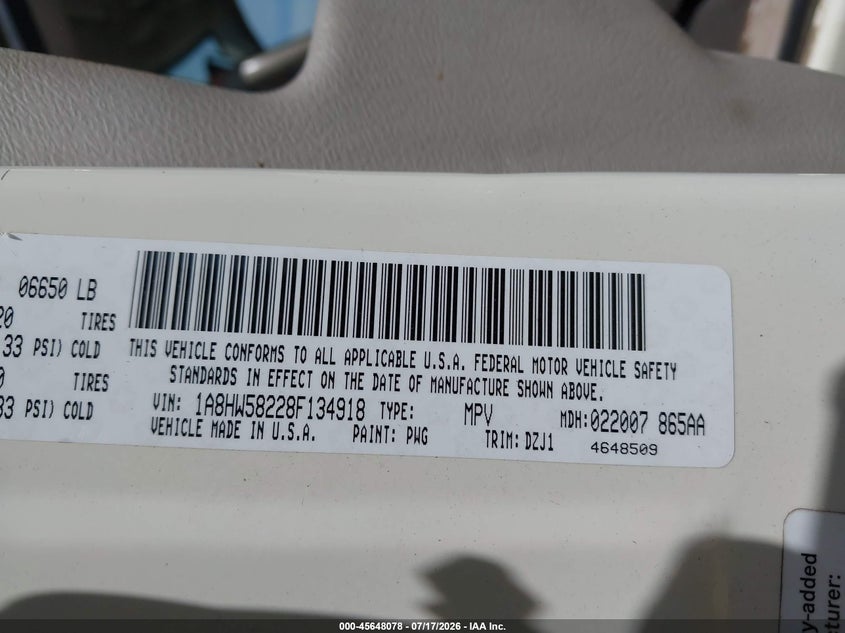 2008 Chrysler Aspen Limited VIN: 1A8HW58228F134918 Lot: 45648078