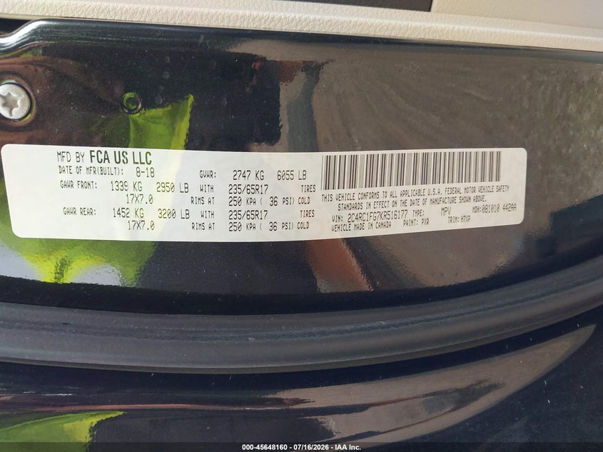 2019 Chrysler Pacifica Touring Plus VIN: 2C4RC1FG7KR516177 Lot: 45648160