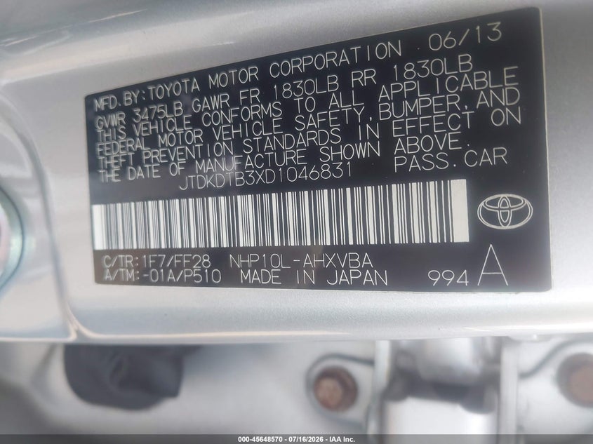 2013 TOYOTA PRIUS C TWO · Фото 9