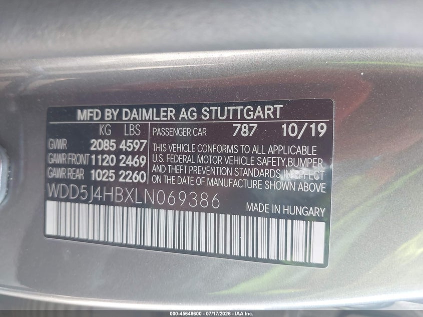 2020 Mercedes-Benz Cla 250 4Matic VIN: WDD5J4HBXLN069386 Lot: 45648600