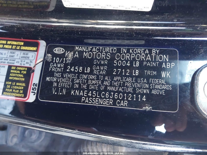 2018 Kia Stinger Gt1 VIN: KNAE45LC6J6012114 Lot: 45648604