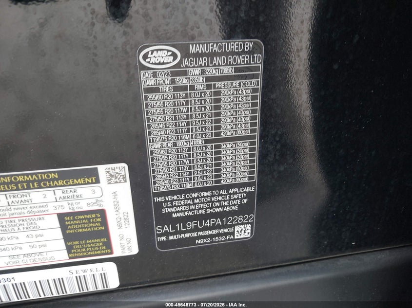 2023 Land Rover Range Rover Sport Se Dynamic VIN: SAL1L9FU4PA122822 Lot: 45648773