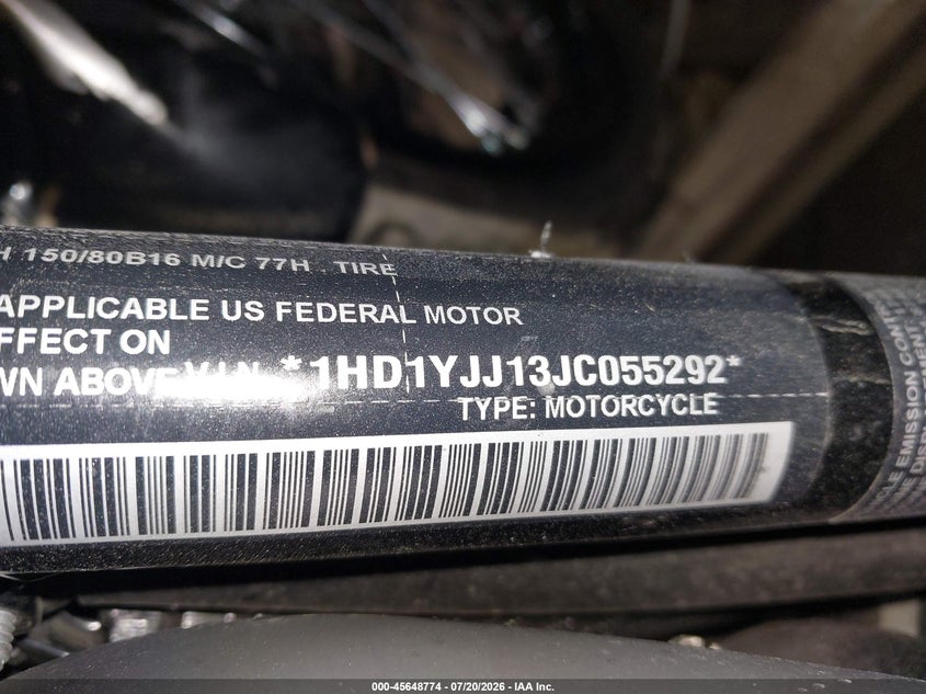 2018 Harley-Davidson Fxbb Street Bob VIN: 1HD1YJJ13JC055292 Lot: 45648774