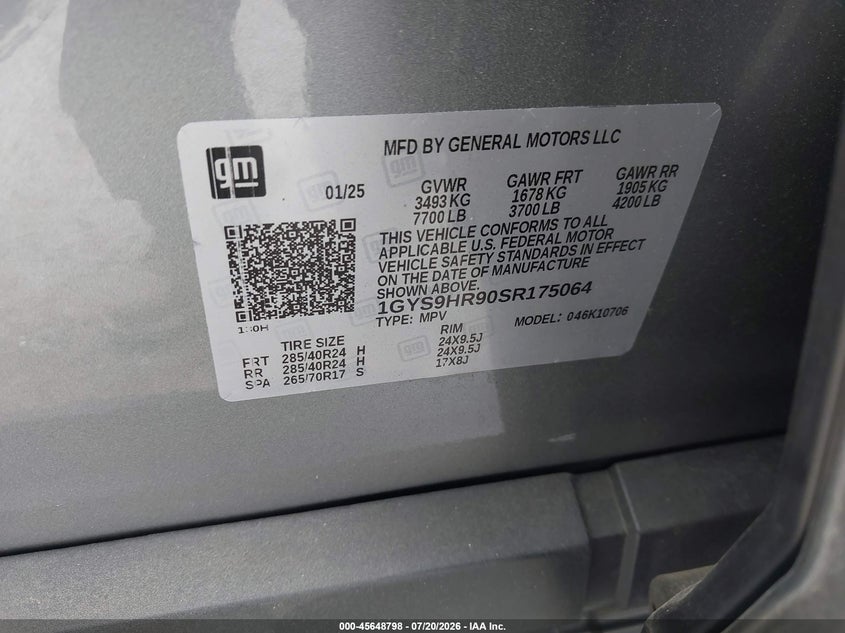 2025 Cadillac Escalade V-Series VIN: 1GYS9HR90SR175064 Lot: 45648798