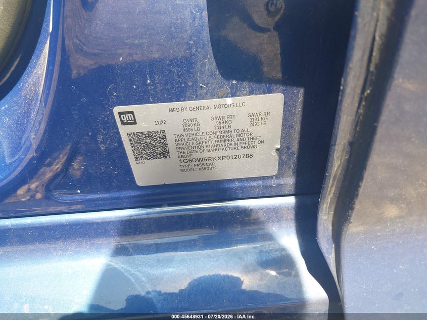 2023 Cadillac Ct5 Luxury VIN: 1G6DW5RKXP0120788 Lot: 45648931