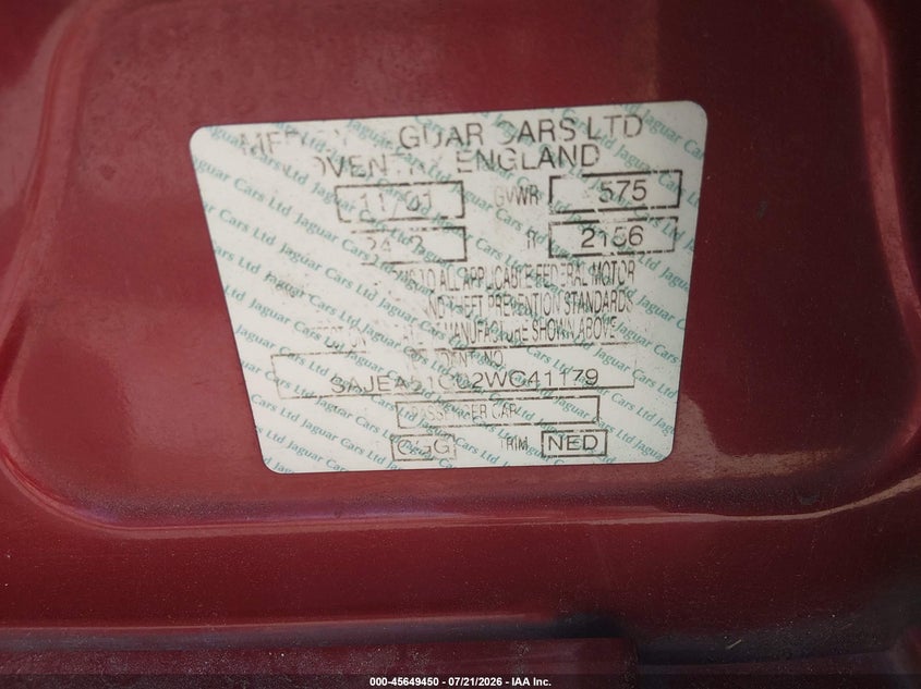 2002 Jaguar X-Type 3.0L/3.0L (A5) VIN: SAJEA51C02WC41179 Lot: 45649450
