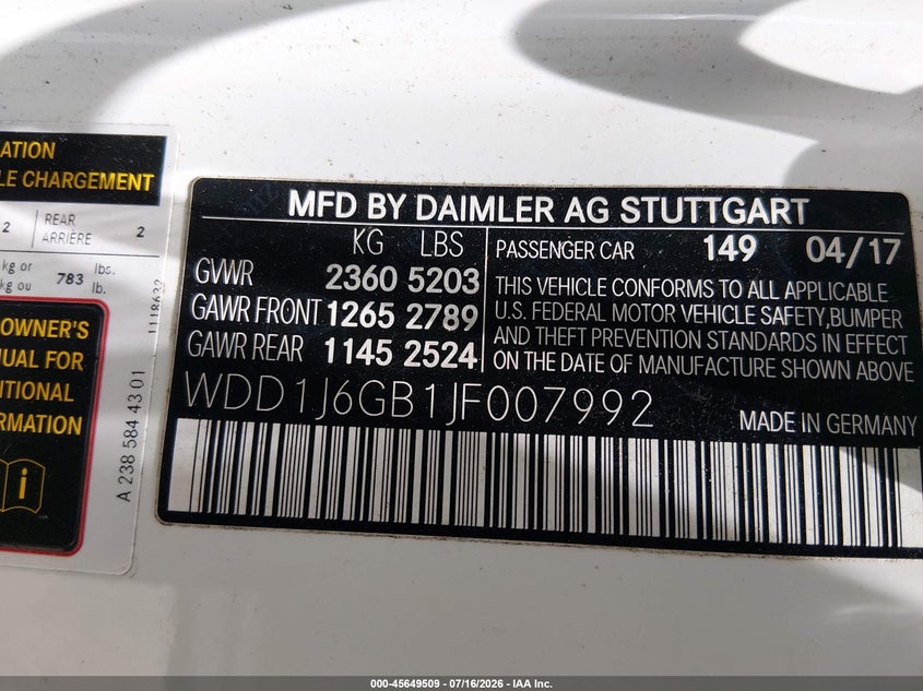 2018 Mercedes-Benz E 400 4Matic VIN: WDD1J6GB1JF007992 Lot: 45649509