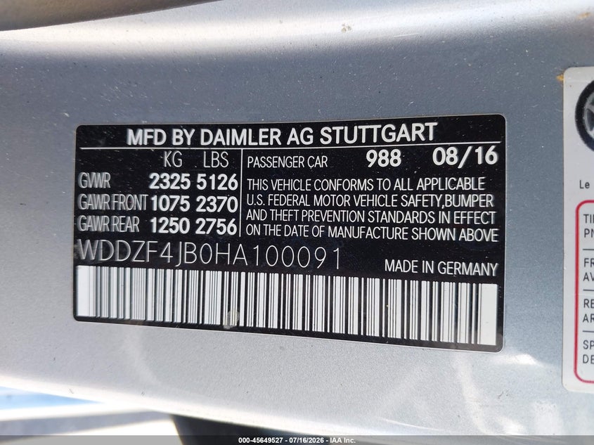 2017 Mercedes-Benz E 300 VIN: WDDZF4JB0HA100091 Lot: 45649527