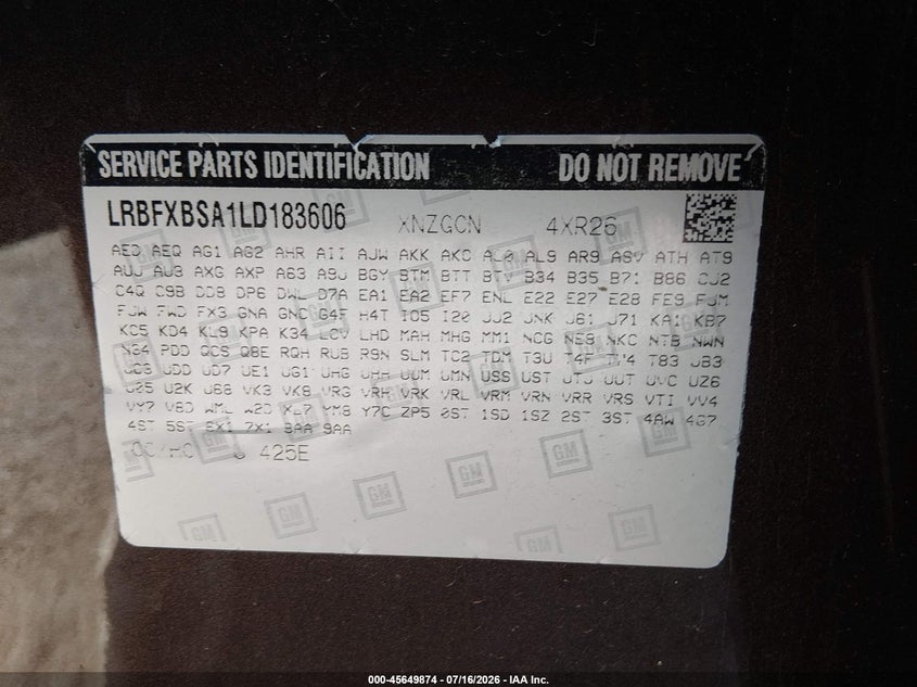 2020 Buick Envision Fwd Preferred VIN: LRBFXBSA1LD183606 Lot: 45649874