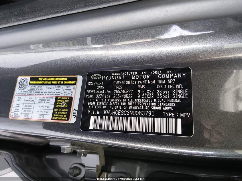 2022 Genesis Gv80 3.5T Awd VIN: KMUHCESC3NU083791 Lot: 45649879