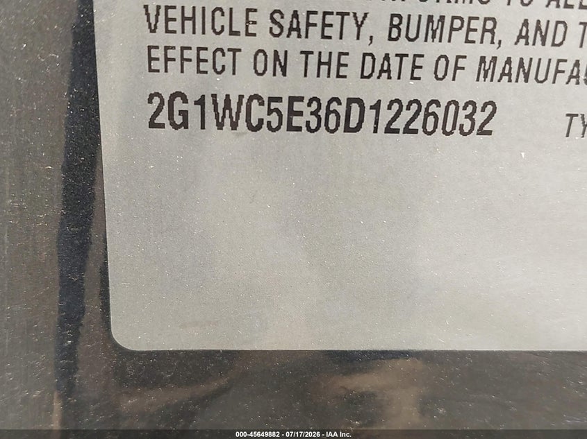 2013 CHEVROLET IMPALA SEDAN 3.6L V-6 DI, DOHC, VVT, 300HP