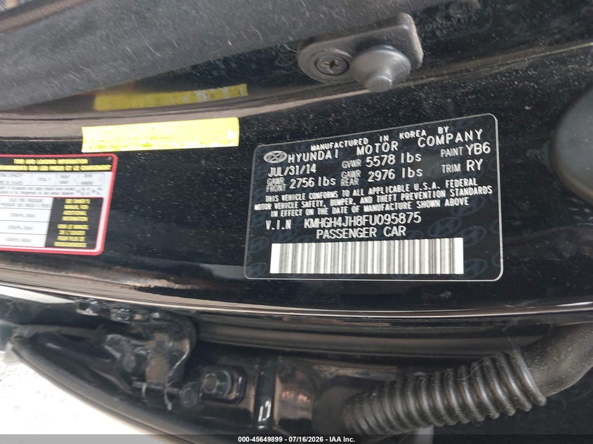 2015 Hyundai Equus Ultimate VIN: KMHGH4JH8FU095875 Lot: 45649899