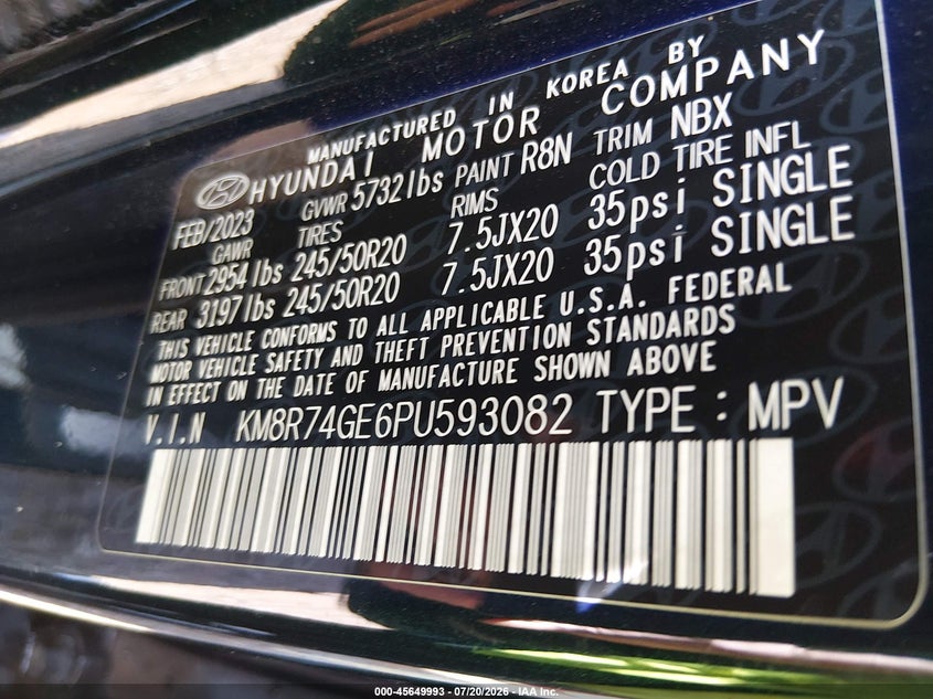 2023 Hyundai Palisade Calligraphy VIN: KM8R74GE6PU593082 Lot: 45649993