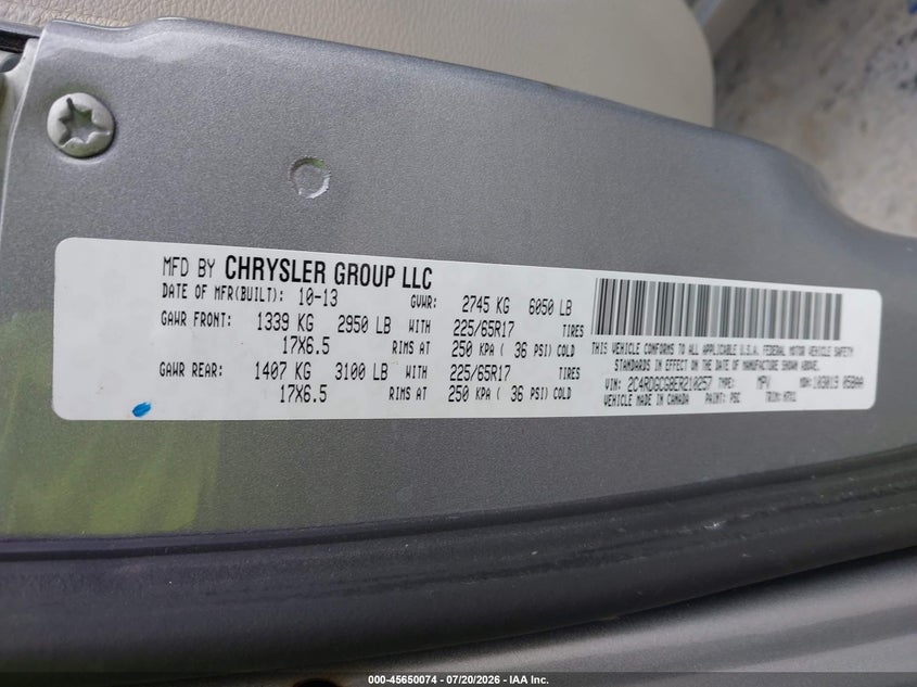 2014 Dodge Grand Caravan Sxt VIN: 2C4RDGCG8ER210257 Lot: 45650074