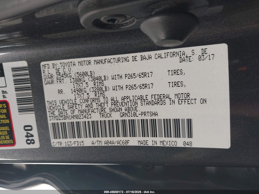 2017 Toyota Tacoma Trd Sport VIN: 3TMDZ5BN1HM023423 Lot: 45650172