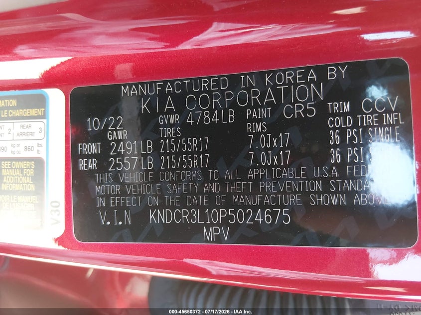 2023 Kia Niro Ev Wind VIN: KNDCR3L10P5024675 Lot: 45650372