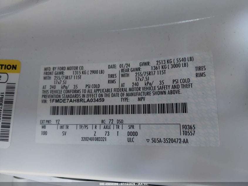2024 Ford Bronco Big Bend VIN: 1FMDE7AH8RLA03459 Lot: 45650396