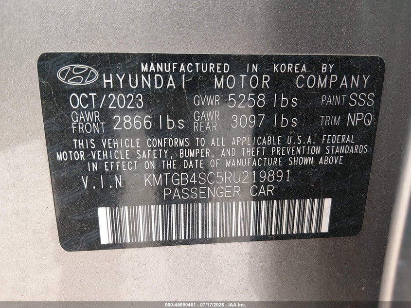GENESIS G80 2024 VIN KMTGB4SC5RU219891