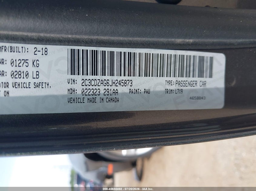 2018 Dodge Challenger Sxt VIN: 2C3CDZAG6JH245873 Lot: 45650468