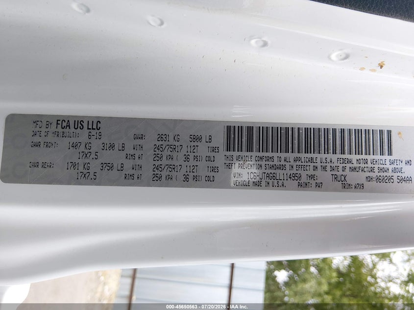 2020 Jeep Gladiator Sport S 4X4 VIN: 1C6HJTAG6LL114950 Lot: 45650563