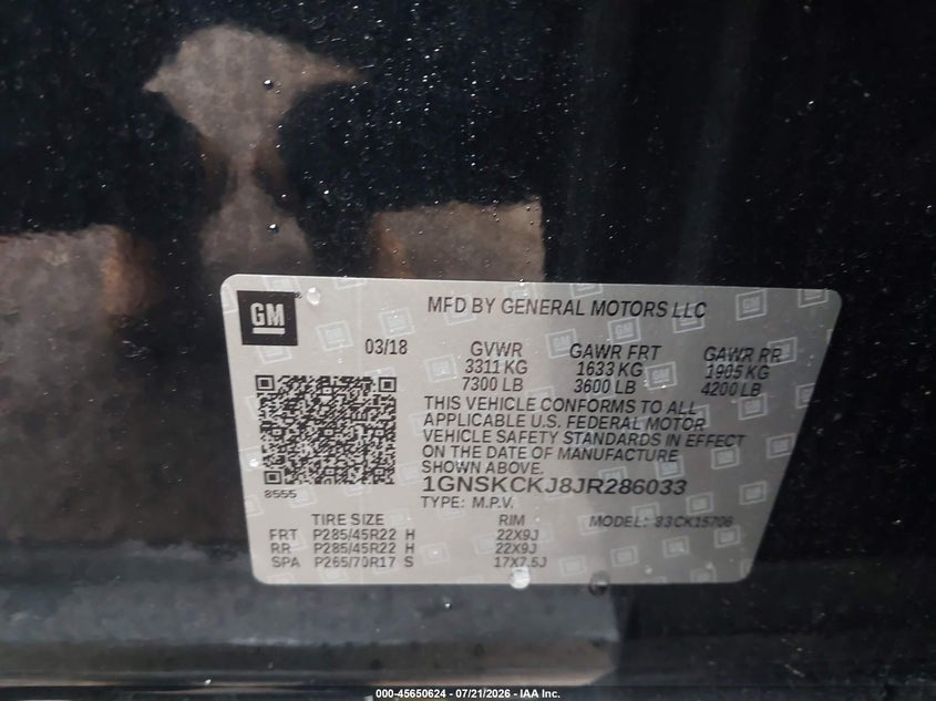 2018 Chevrolet Tahoe Premier VIN: 1GNSKCKJ8JR286033 Lot: 45650624