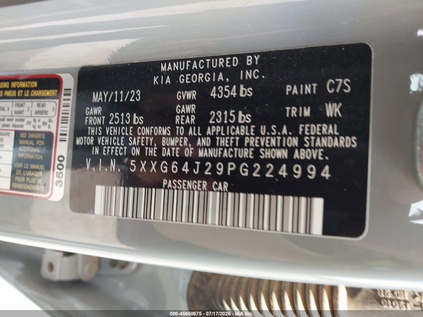 2023 Kia K5 Gt-Line VIN: 5XXG64J29PG224994 Lot: 45650675